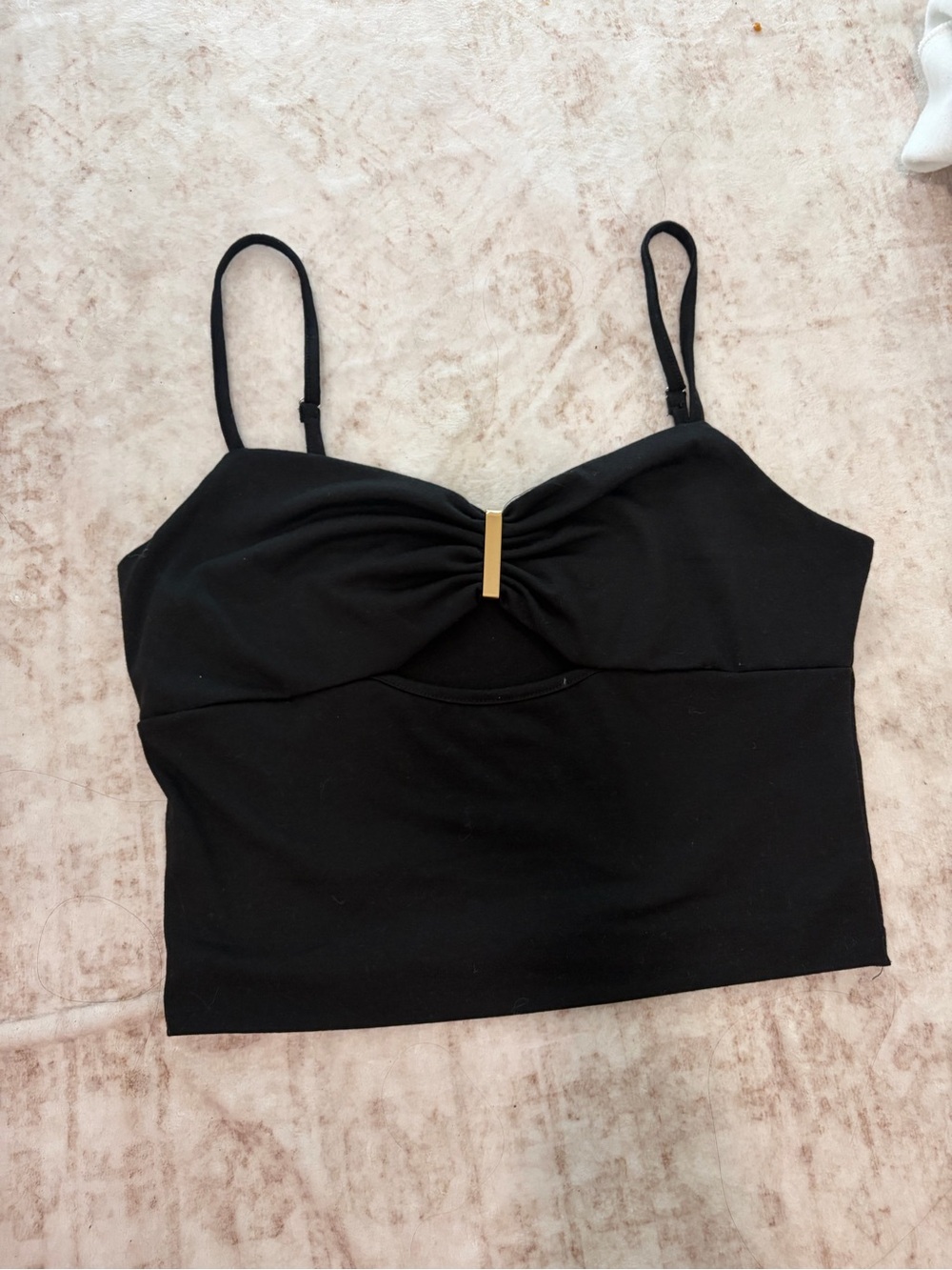 SHEIN Black Spaghetti Strap Crop Top with Gold Bar Detail